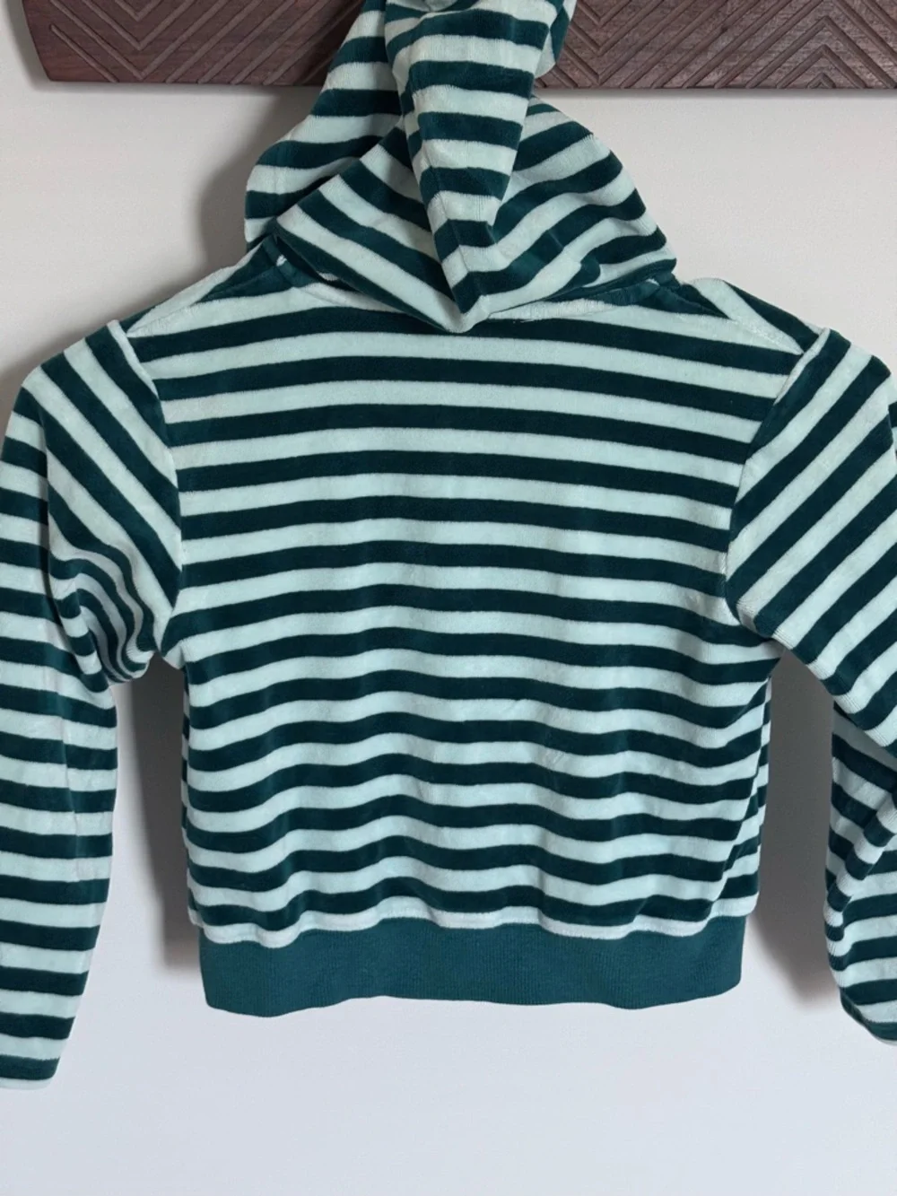 Gymboree Green Teal Striped Velvet Bow Full Zip Hoodie Hooded Sweatshirt Girls 6